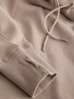 Neutral Brown Relaxed Fit Longline Hoodie