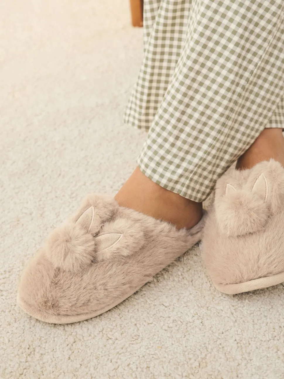 Neutral Bunny Mule Slippers