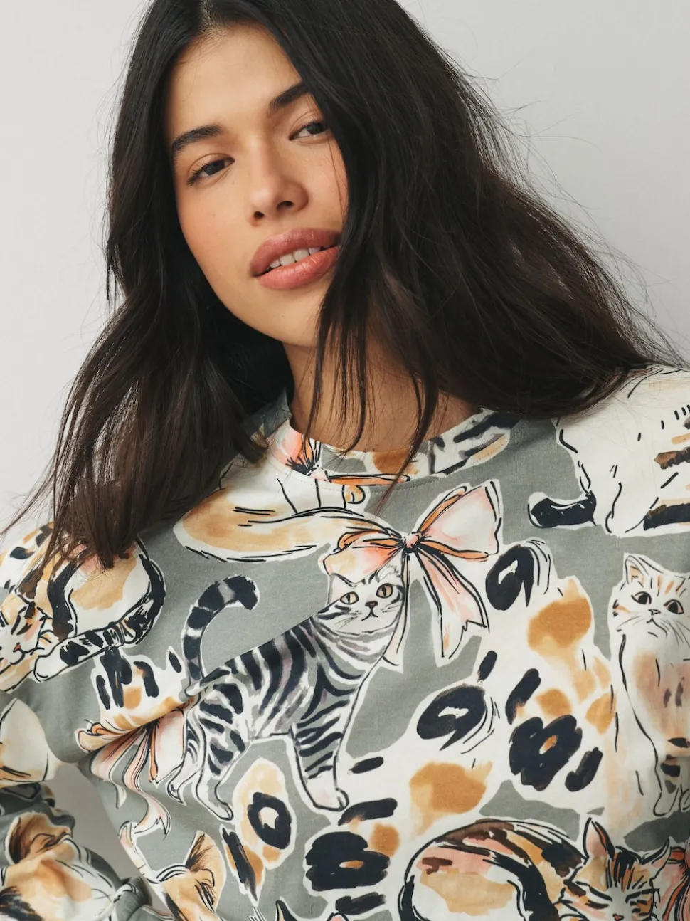 Neutral Cat Long Sleeve Pyjamas