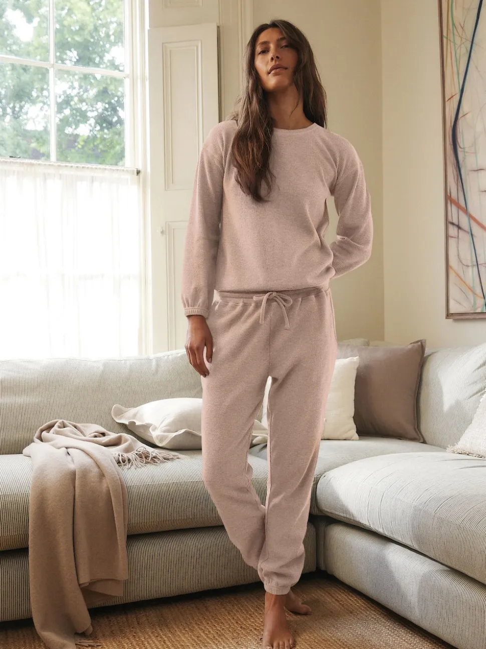 Neutral Cosy Waffle Long Sleeve Pyjamas