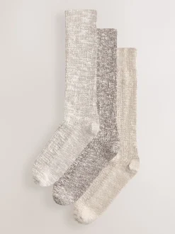Neutral Cotton Slub Slouchy Ankle Socks 3 Pack