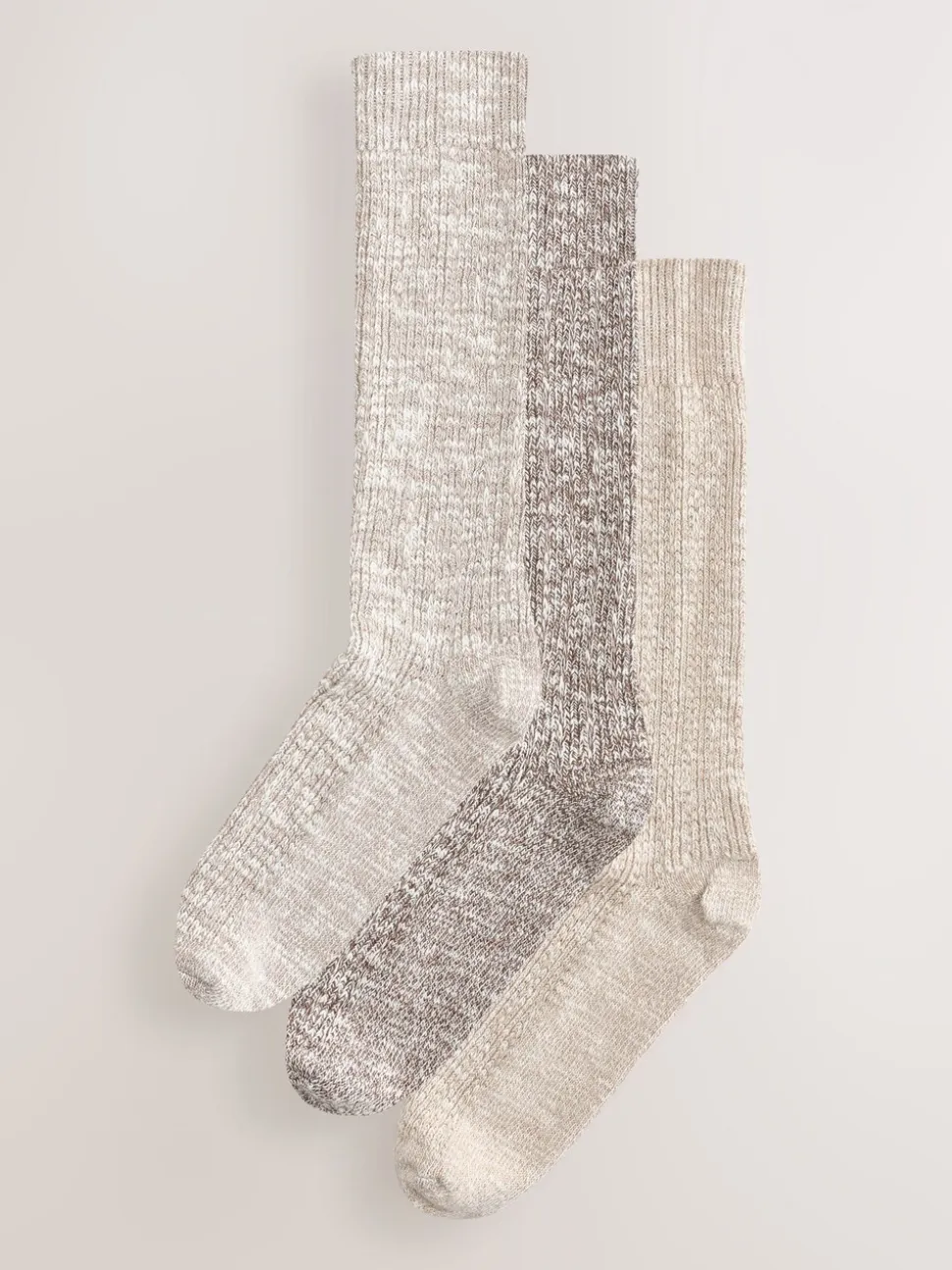 Neutral Cotton Slub Slouchy Ankle Socks 3 Pack