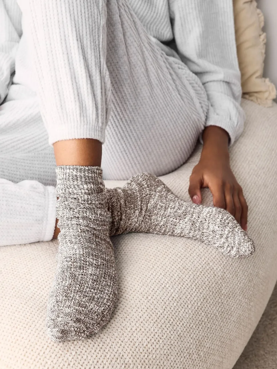 Neutral Cotton Slub Slouchy Ankle Socks 3 Pack