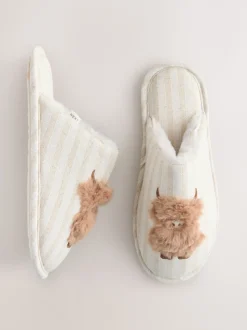 Neutral Hamish Linen Mule Slippers