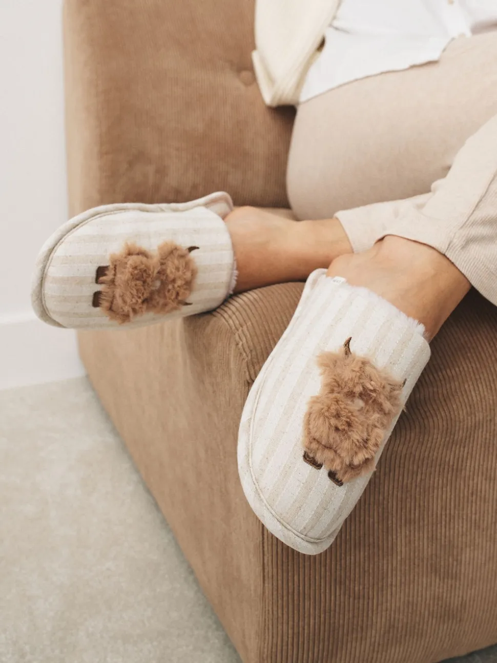 Neutral Hamish Linen Mule Slippers