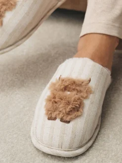 Neutral Hamish Linen Mule Slippers