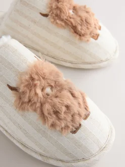 Neutral Hamish Linen Mule Slippers