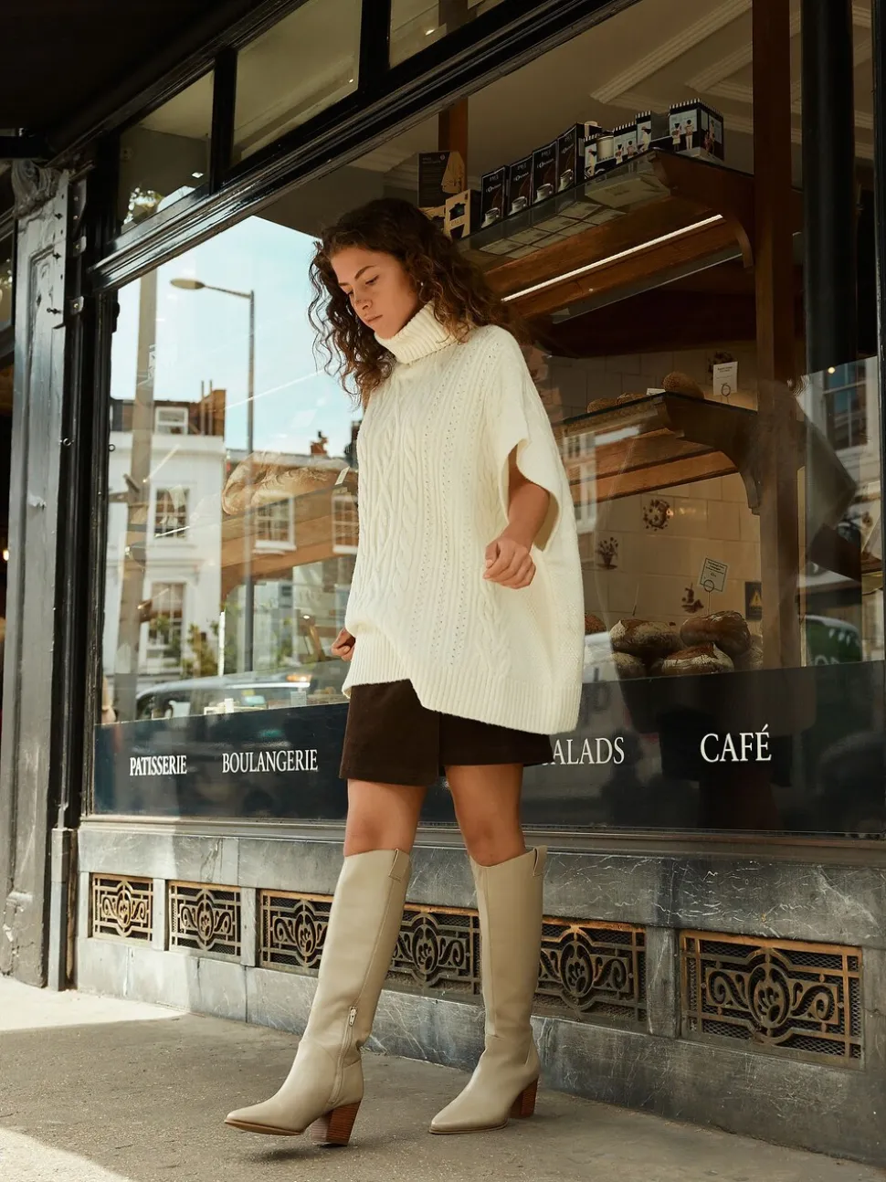 Neutral Leather Forever Comfort® Western Block Heel Knee High Boots