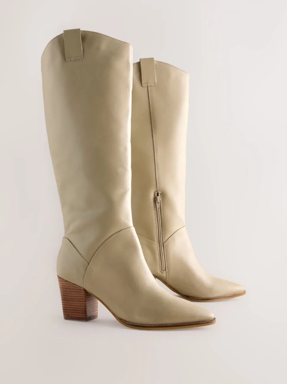 Neutral Leather Forever Comfort® Western Block Heel Knee High Boots