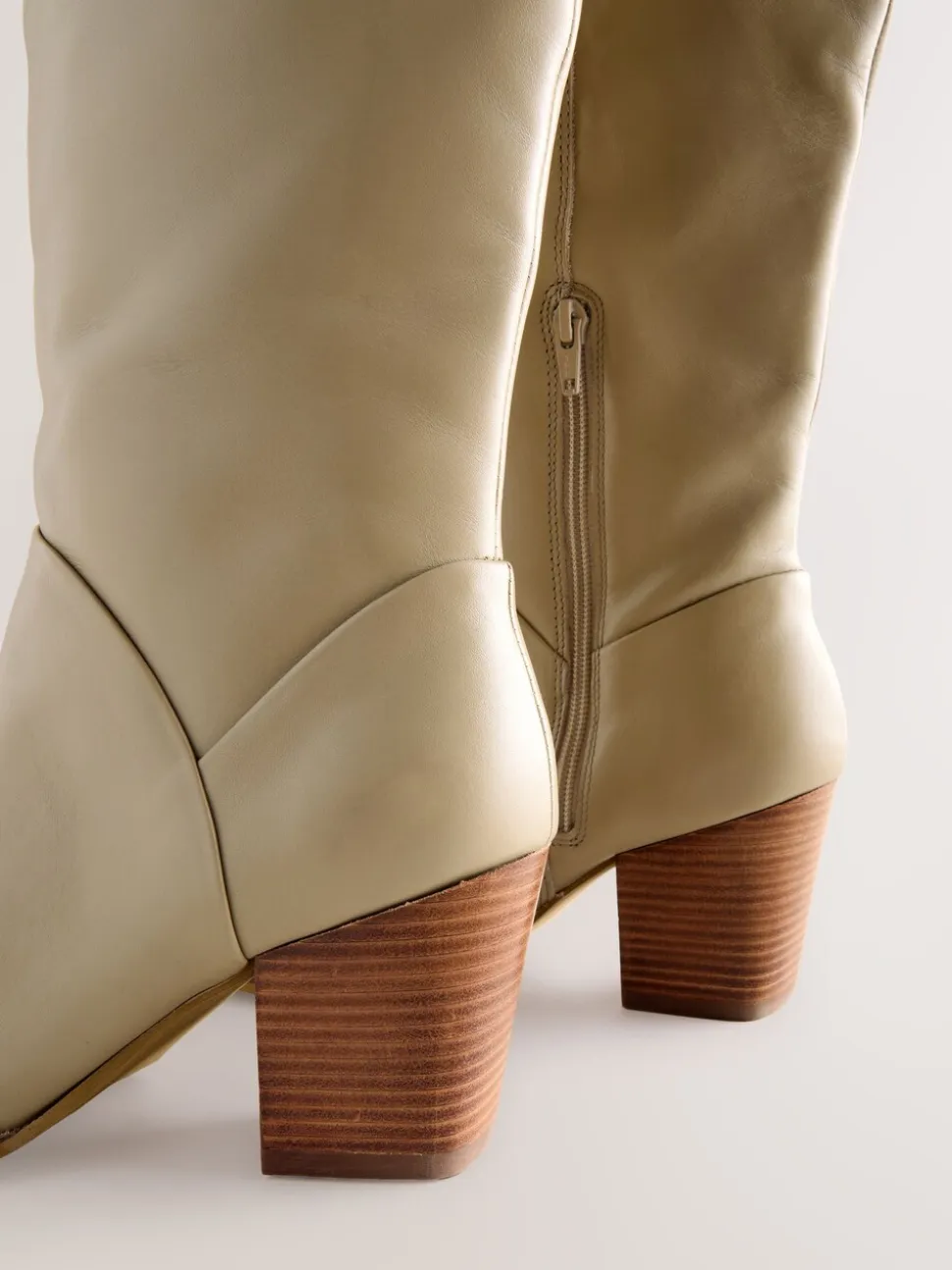 Neutral Leather Forever Comfort® Western Block Heel Knee High Boots
