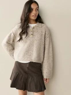 Neutral Neppy Boucle Long Sleeve Polo Jumper
