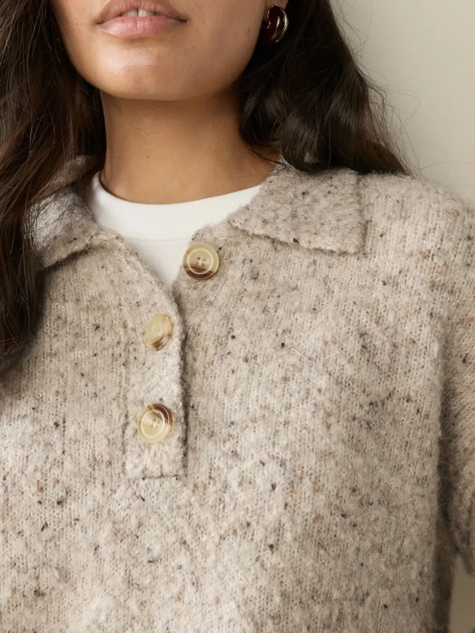 Neutral Neppy Boucle Long Sleeve Polo Jumper