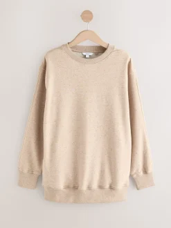 Neutral Neppy Relaxed Fit Essentials Longline Sweatshirt with Pockets