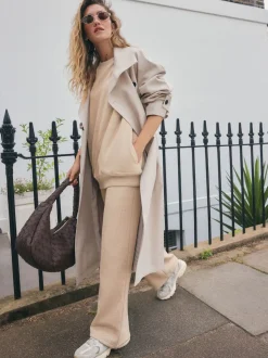 Neutral Neppy Textured Essential Wide Leg Jersey Joggers