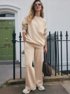 Neutral Neppy Textured Essential Wide Leg Jersey Joggers
