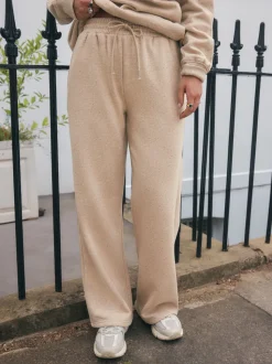 Neutral Neppy Textured Essential Wide Leg Jersey Joggers