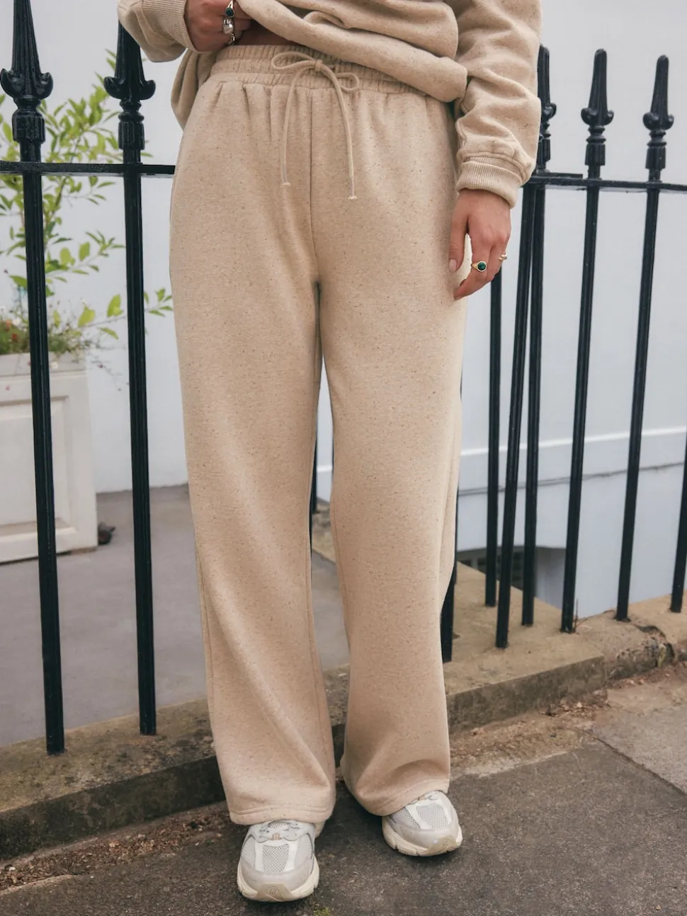 Neutral Neppy Textured Essential Wide Leg Jersey Joggers