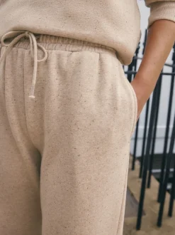 Neutral Neppy Textured Essential Wide Leg Jersey Joggers