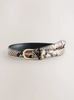 Neutral Snake Effect Skinny Leather Belt