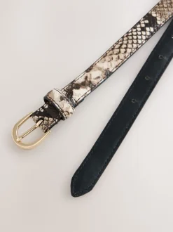 Neutral Snake Effect Skinny Leather Belt