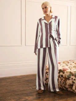 Neutral Stripe Button Through Pyjamas