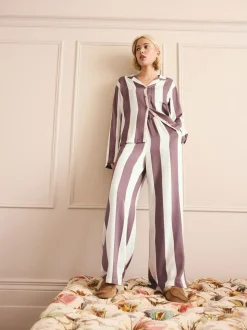Neutral Stripe Button Through Pyjamas