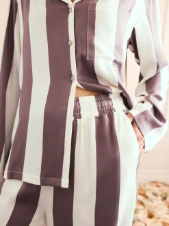 Neutral Stripe Button Through Pyjamas