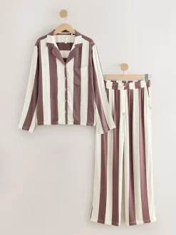Neutral Stripe Button Through Pyjamas