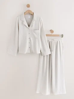 Neutral Stripe Jersey Button Through Pyjamas