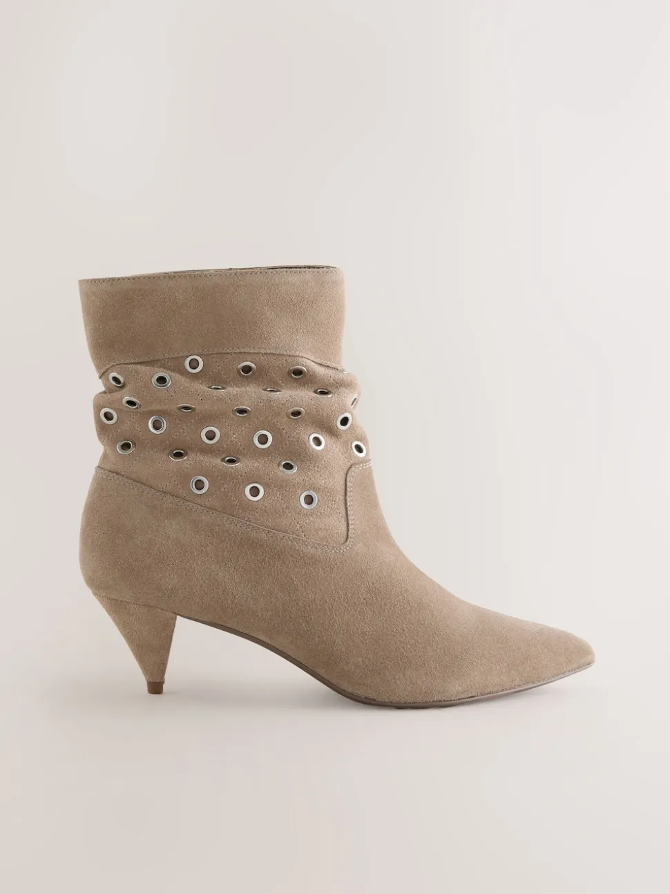 Neutral Suede Forever Comfort® Eyelet Embellished Ankle Boots