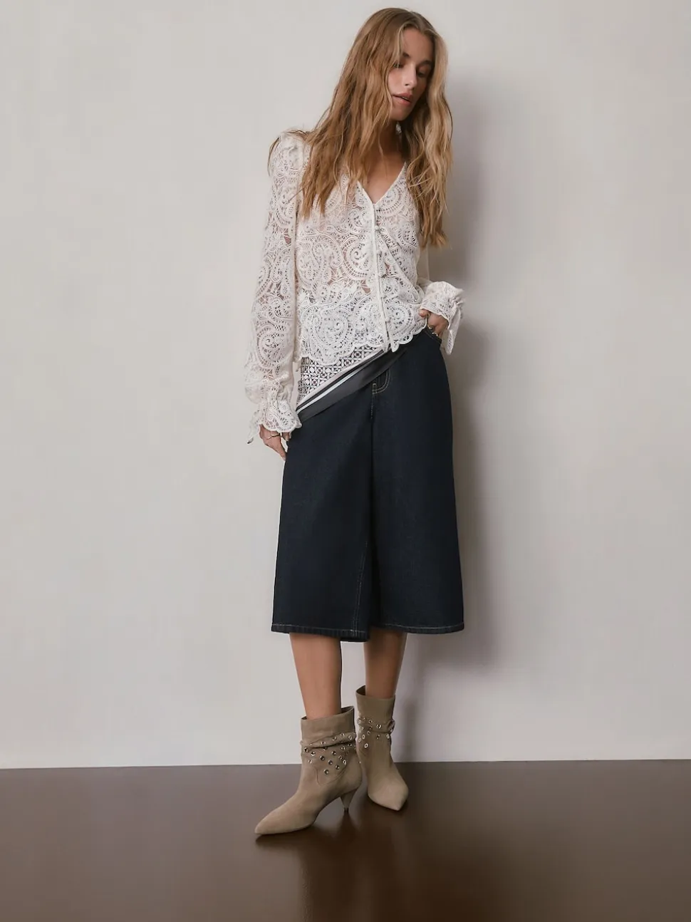 Neutral Suede Forever Comfort® Eyelet Embellished Ankle Boots