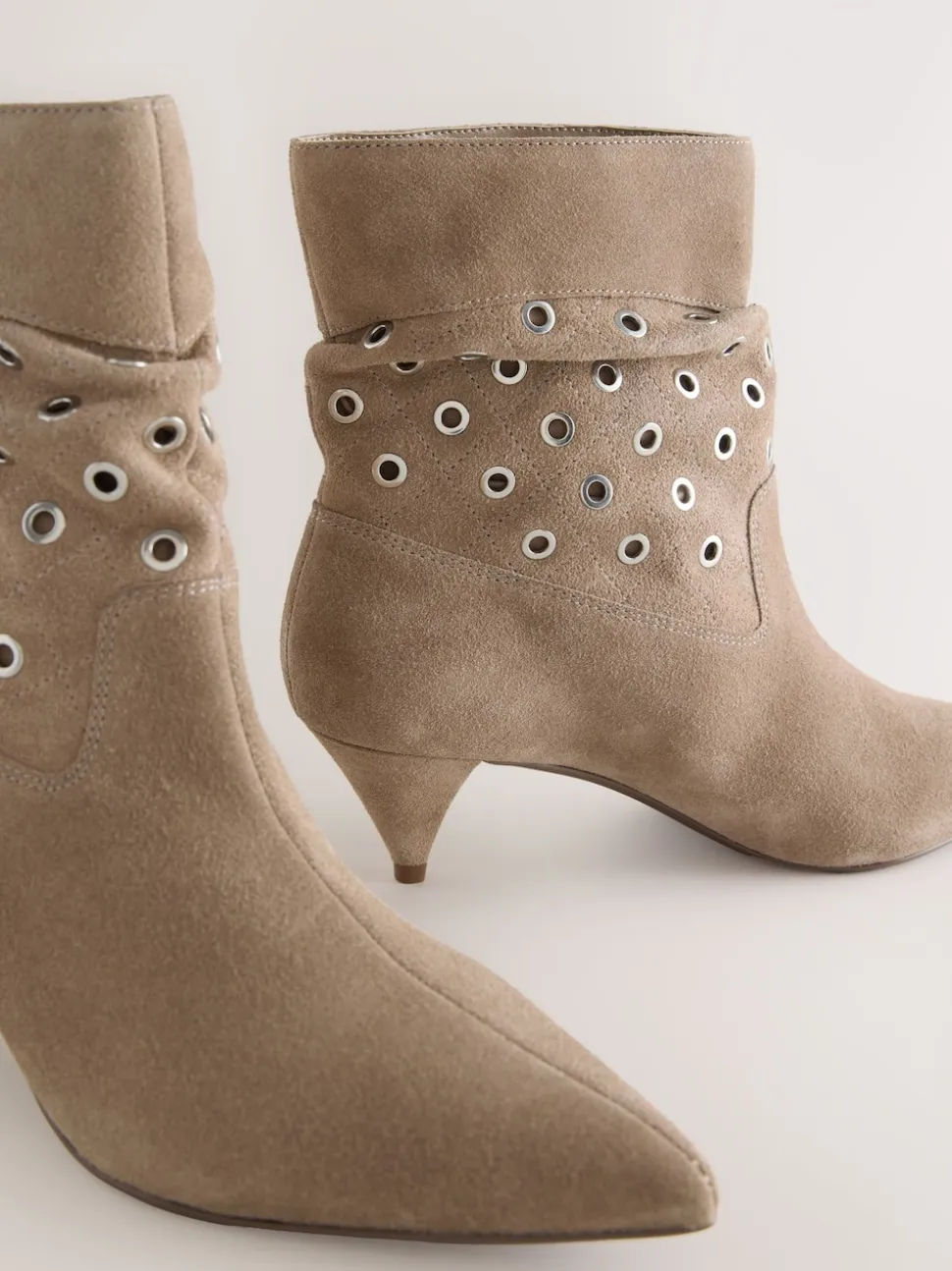 Neutral Suede Forever Comfort® Eyelet Embellished Ankle Boots