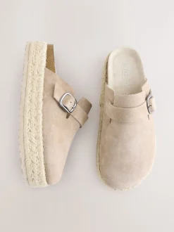 Neutral Suede Round Toe Espadrille Chunky Clogs
