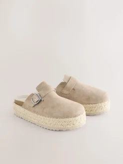Neutral Suede Round Toe Espadrille Chunky Clogs