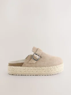 Neutral Suede Round Toe Espadrille Chunky Clogs