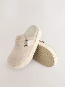 Neutral Suede Round Toe Espadrille Chunky Clogs