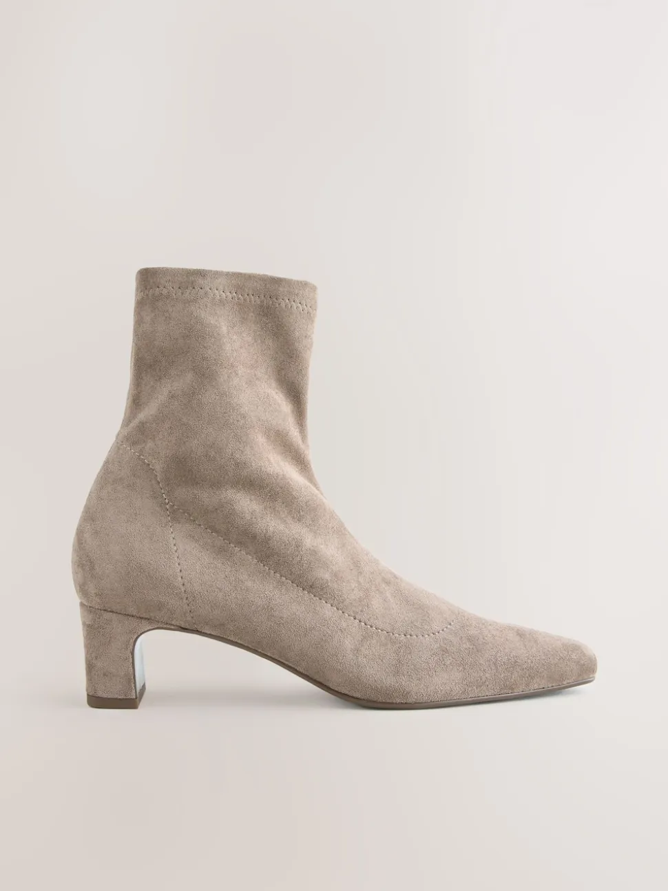 Neutral Taupe Extra Wide Fit Chisel Toe Block Heel Sock Boots