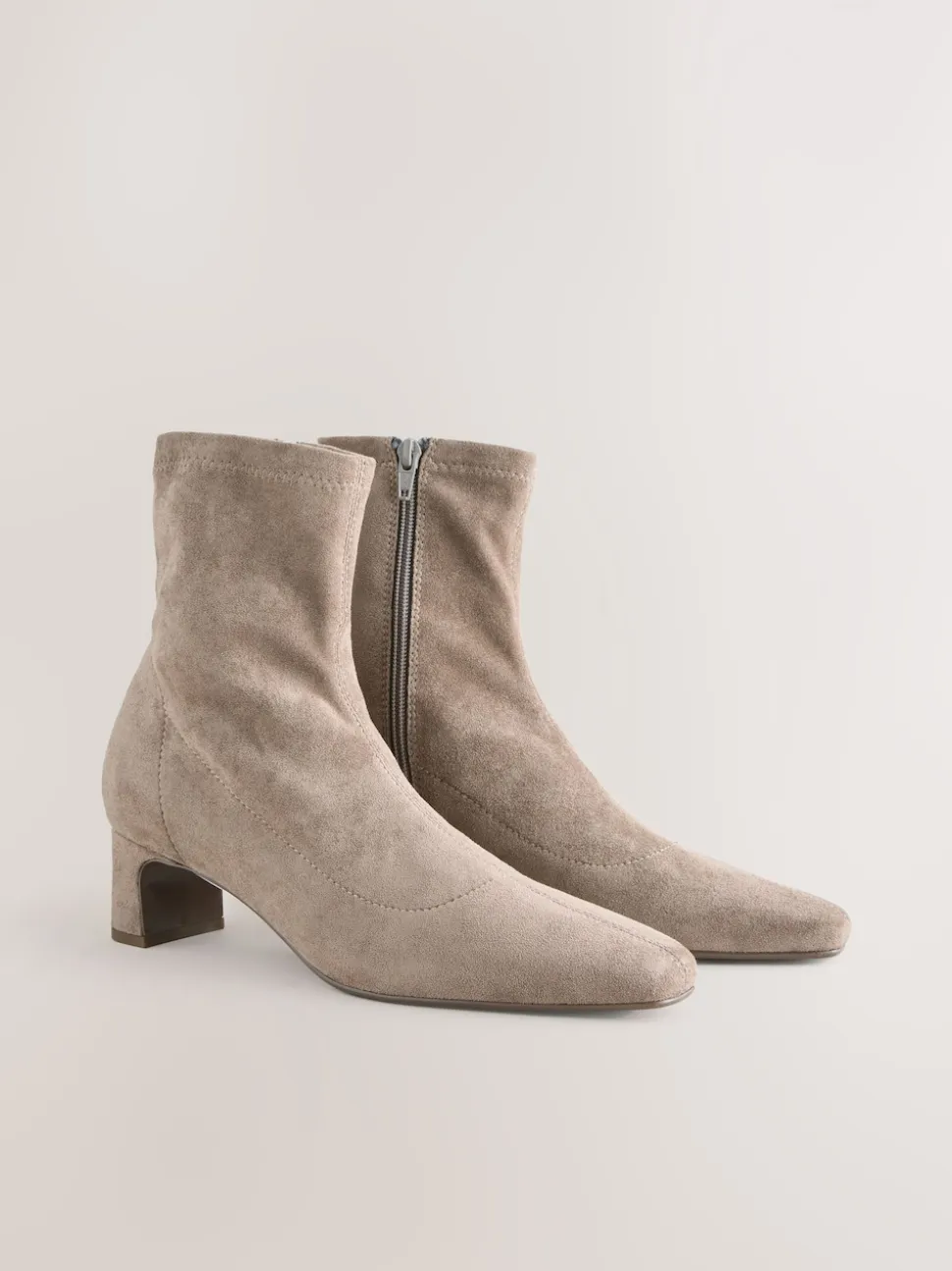 Neutral Taupe Extra Wide Fit Chisel Toe Block Heel Sock Boots
