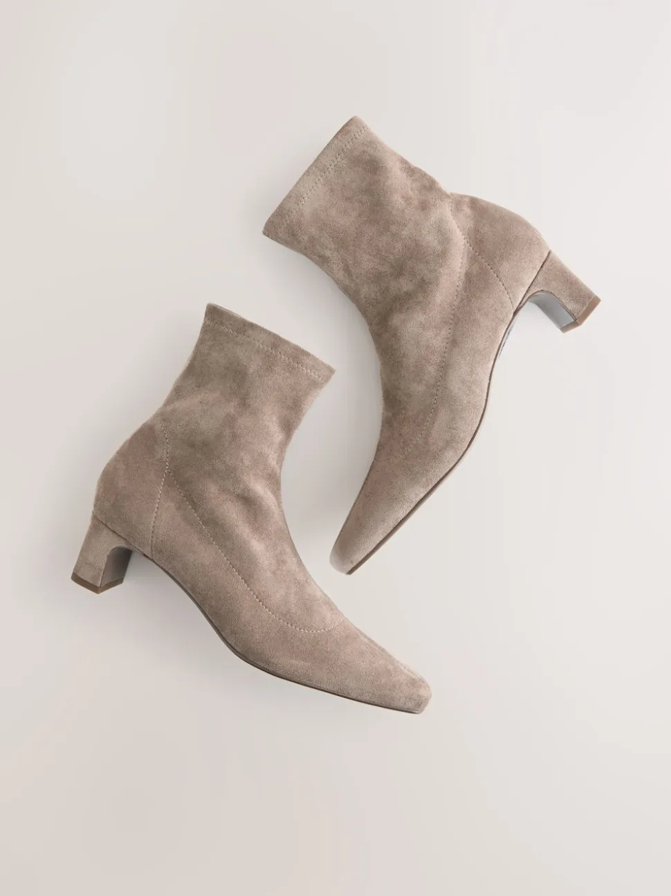 Neutral Taupe Extra Wide Fit Chisel Toe Block Heel Sock Boots