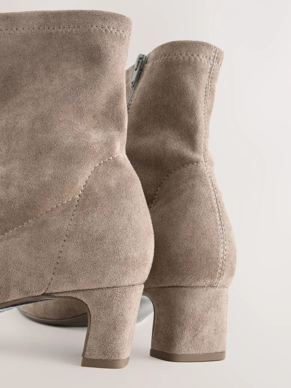 Neutral Taupe Extra Wide Fit Chisel Toe Block Heel Sock Boots