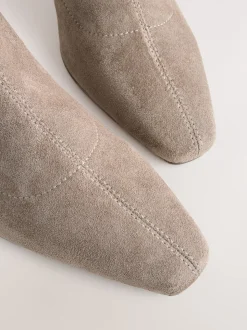 Neutral Taupe Extra Wide Fit Chisel Toe Block Heel Sock Boots