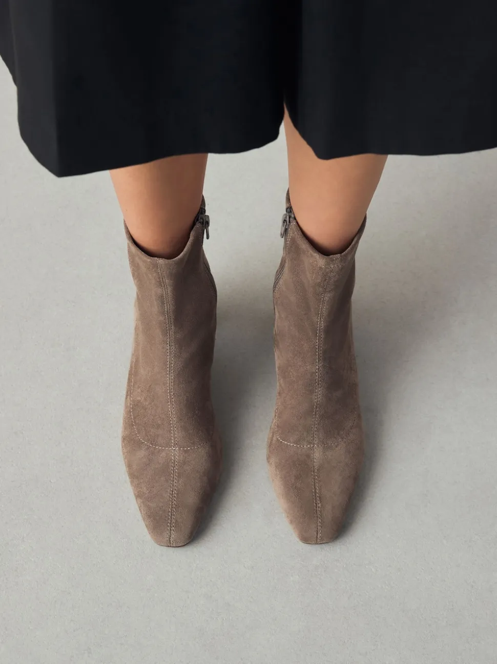 Neutral Taupe Standard/Wide Fit Chisel Toe Block Heel Sock Boots