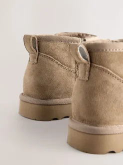 Neutral Taupe Suede Extra Wide Fit Water Repellent Faux Fur Ankle Boots