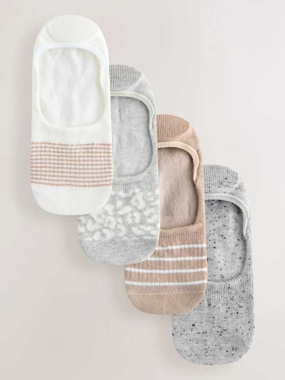 Neutral/Grey Animal and Stripe Invisible Trainer Socks 4 Pack