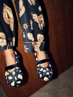 Never Fully Dressed Black/Gold Charm Velour Mary Jane Slippers