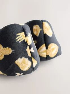 Never Fully Dressed Black/Gold Charm Velour Mary Jane Slippers