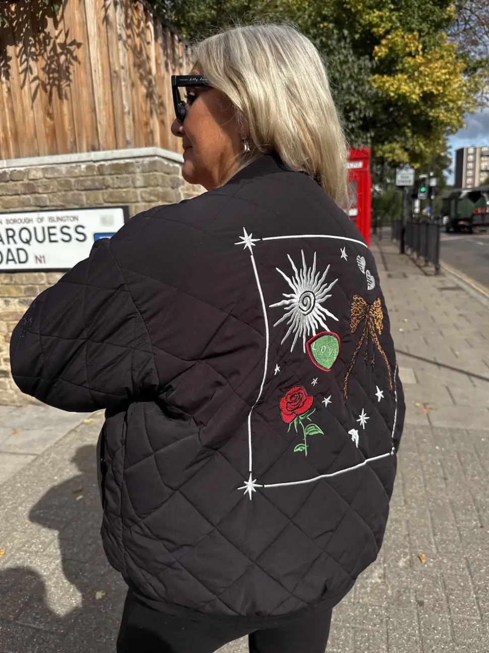 Never Fully Dressed Black Embroidered Quilted Fur Lined Bomber Jacket