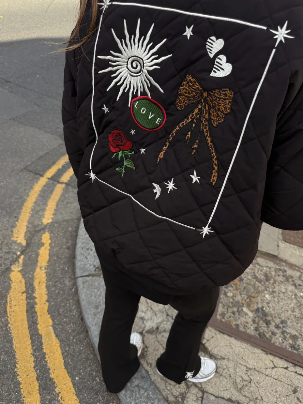 Never Fully Dressed Black Embroidered Quilted Fur Lined Bomber Jacket