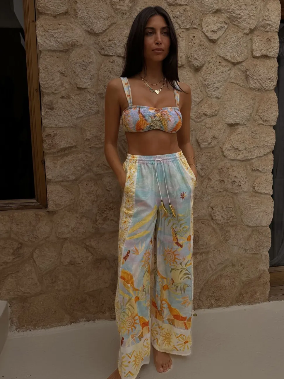 Never Fully Dressed Blue Sun Viscose Cotton Blend Trousers