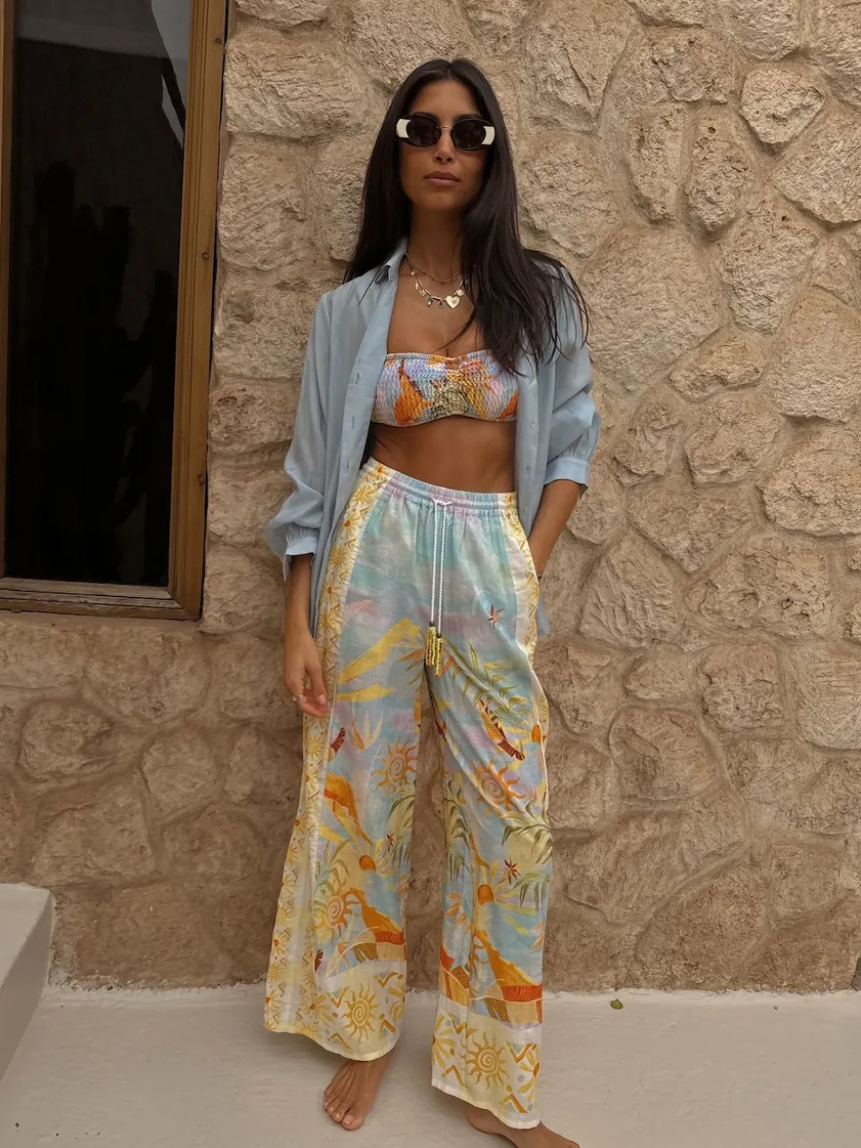 Never Fully Dressed Blue Sun Viscose Cotton Blend Trousers